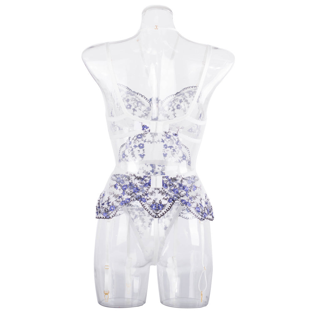 Elegant White Bustier Set with Sheer Mesh - Wholesale Lingerie Back Details