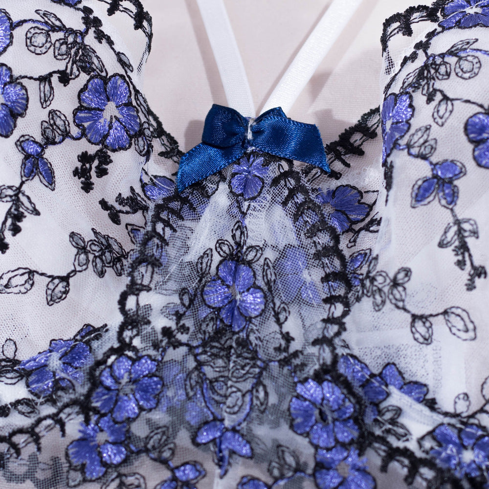 Elegant White Bustier Set with Sheer Mesh - Wholesale Lingerie Bust Details