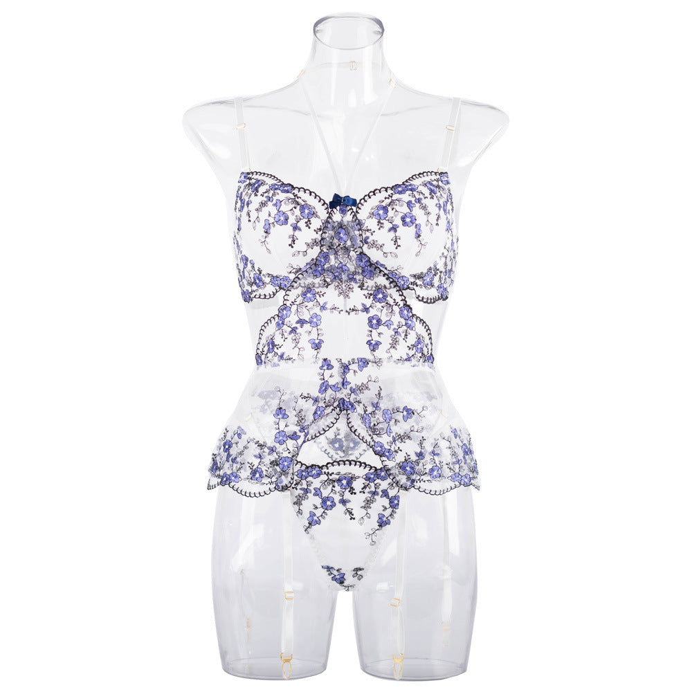 Elegant White Bustier Set with Sheer Mesh - Wholesale Lingerie Front Details