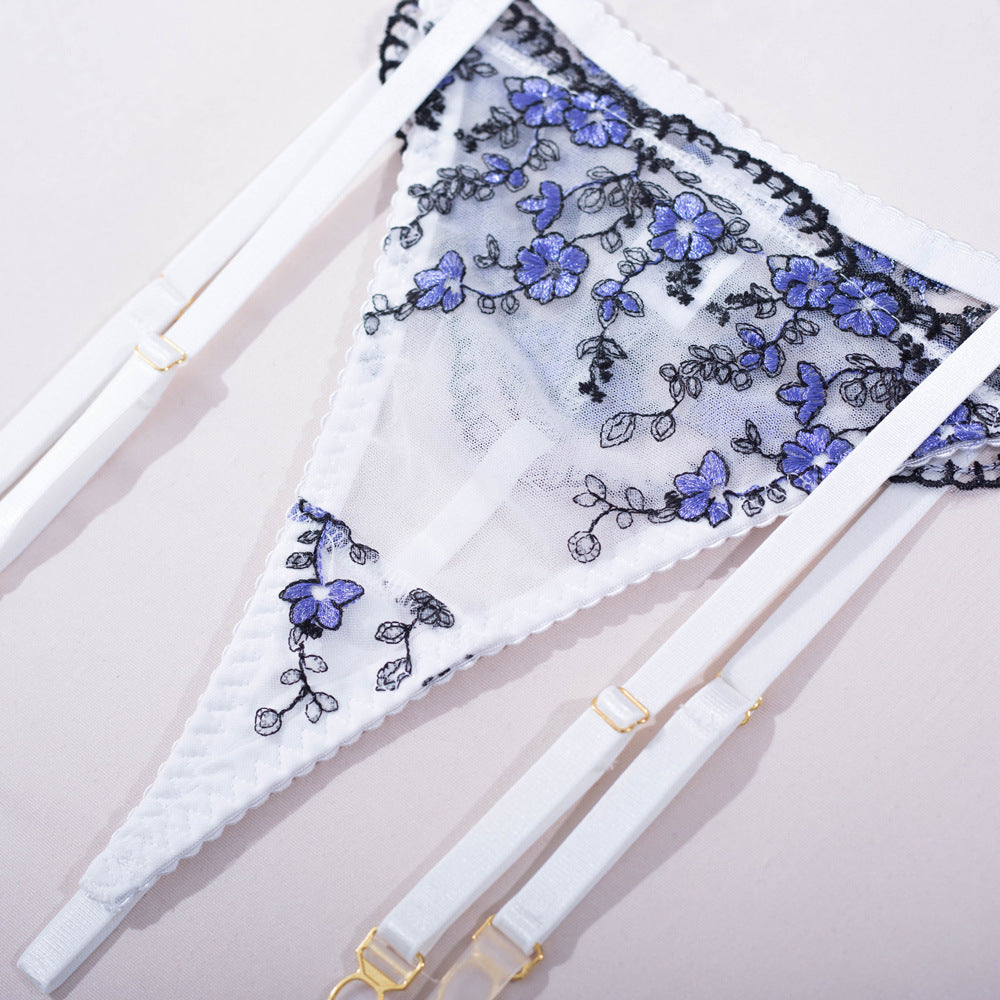 Elegant White Bustier Set with Sheer Mesh - Wholesale Lingerie Panty Details