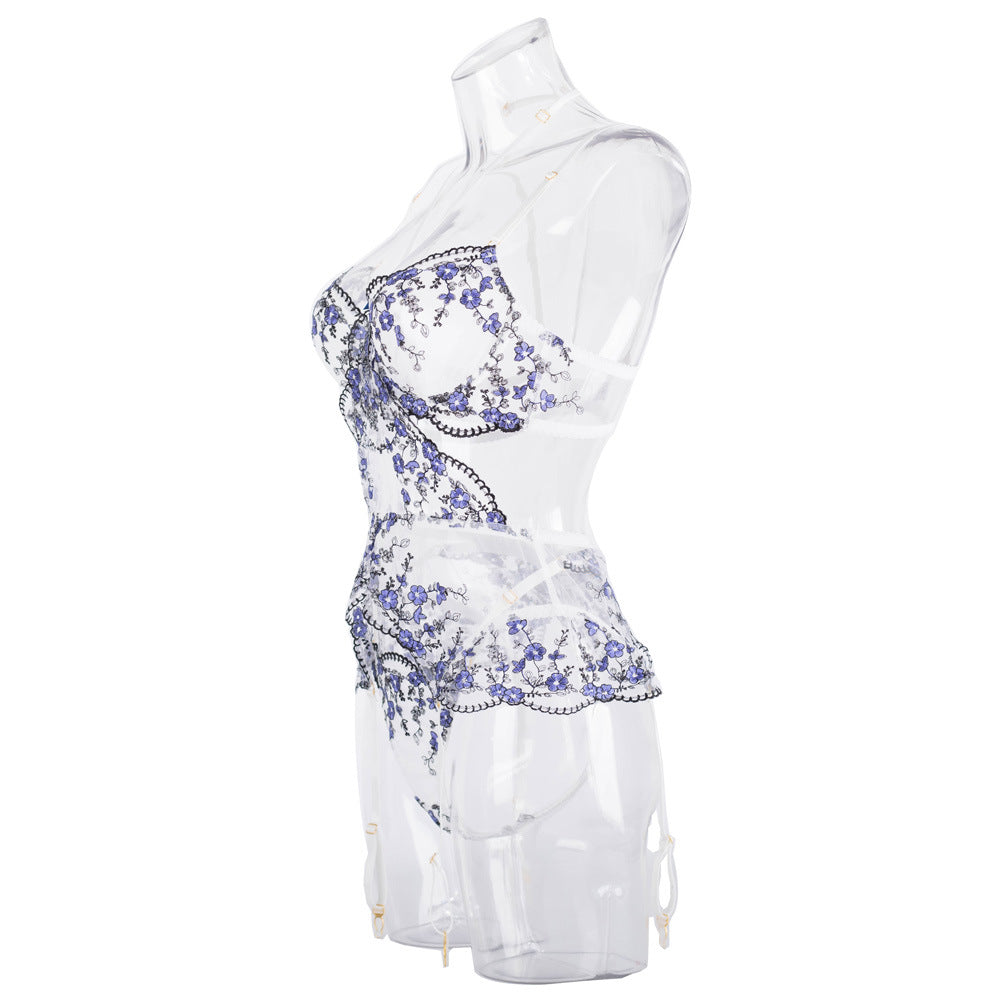 Elegant White Bustier Set with Sheer Mesh - Wholesale Lingerie Side Details