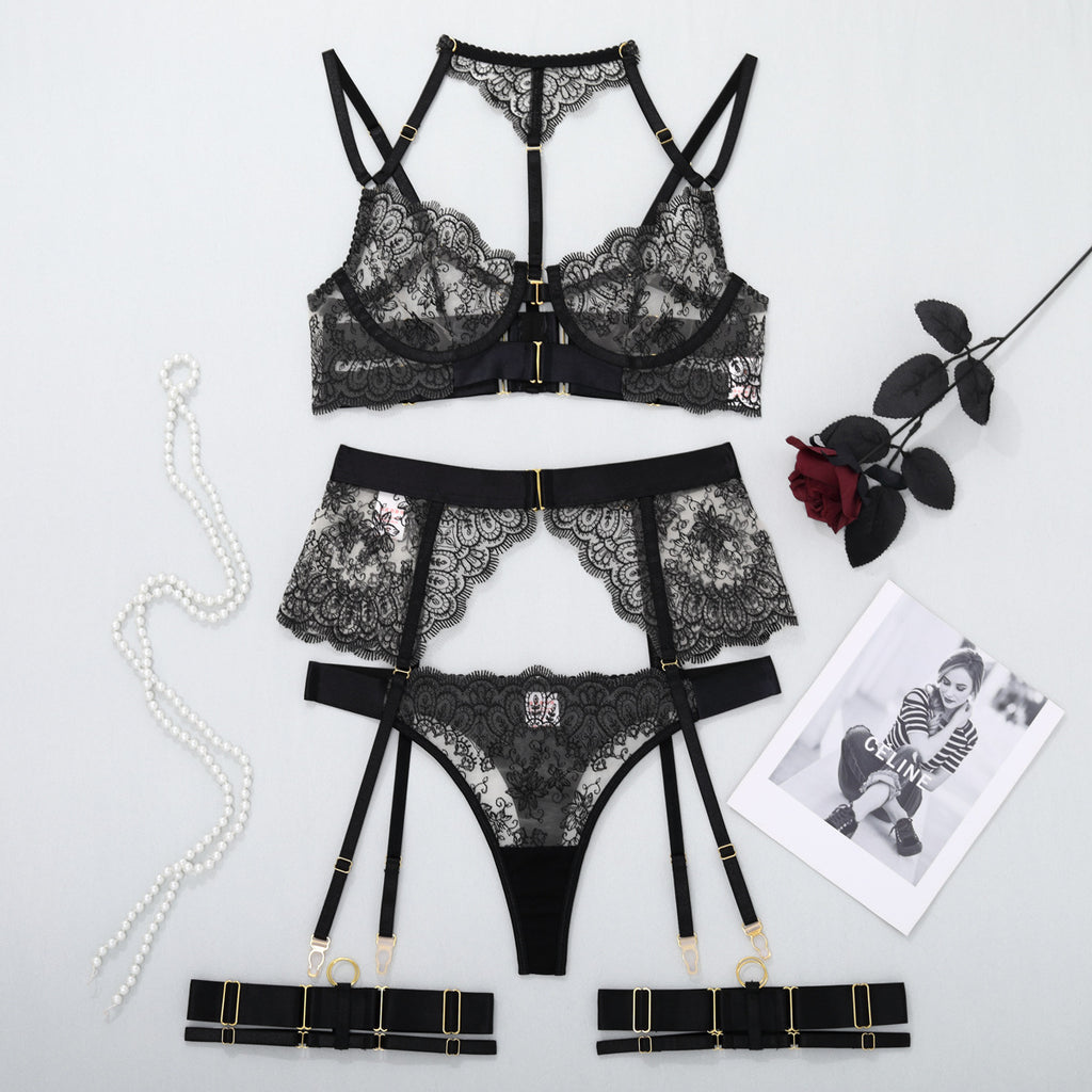 Lace and Vintage Garter Lingerie Ensemble Over View