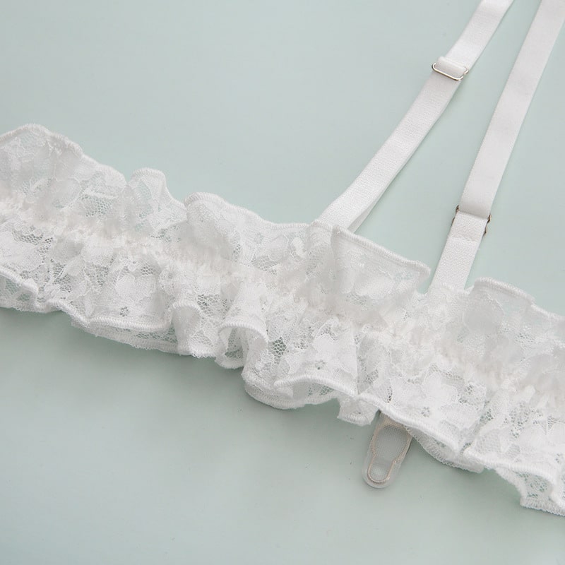 Wholesale White Lace Ruffled Bridal Lingerie Set-11