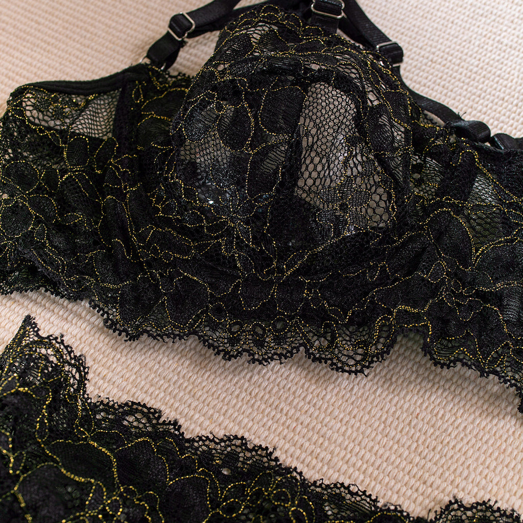 Wholesale Floral Lace Underwire Lingerie Set-13