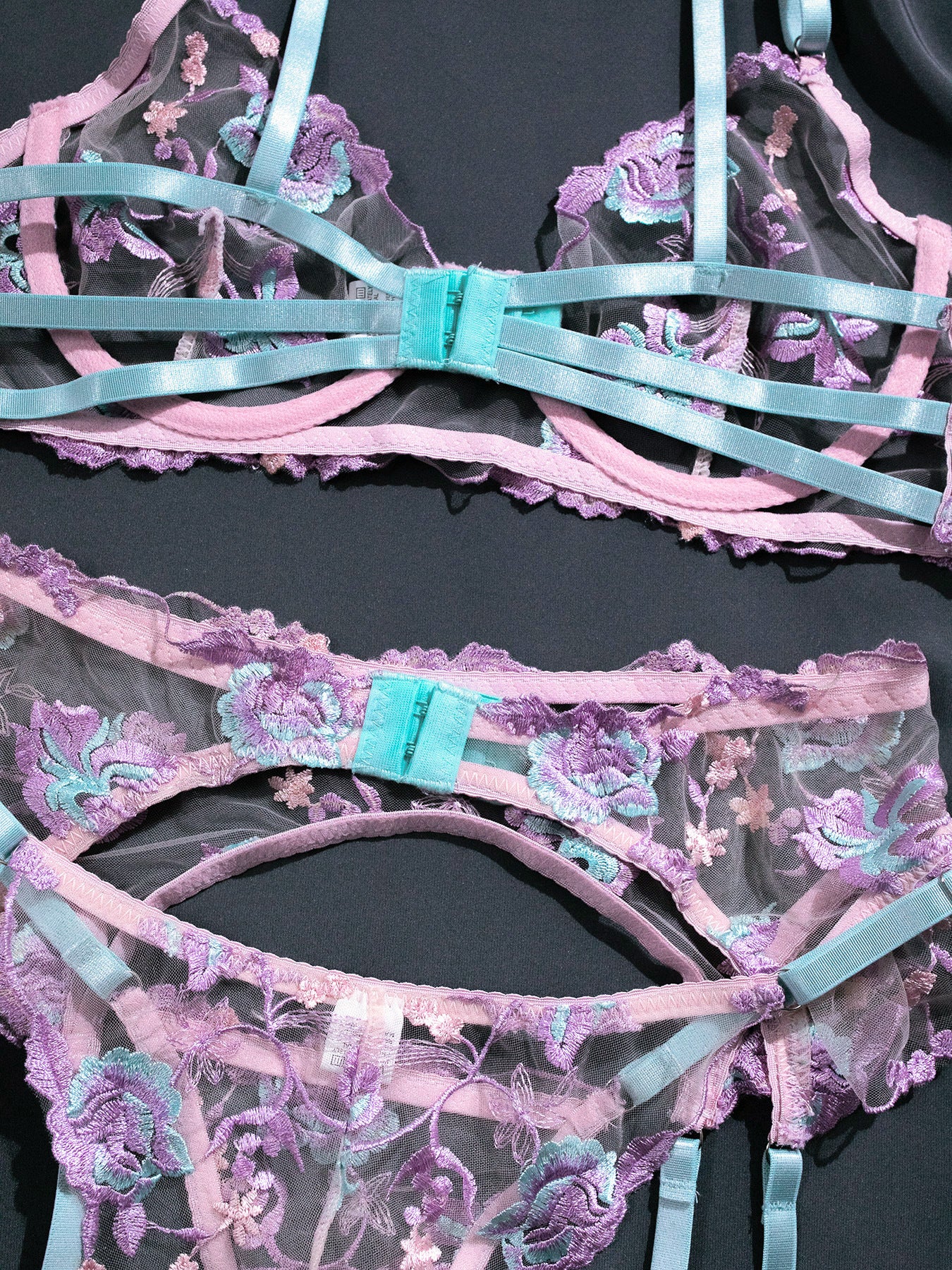 Wholesale Lilac Floral Embroidered Lingerie Set-9