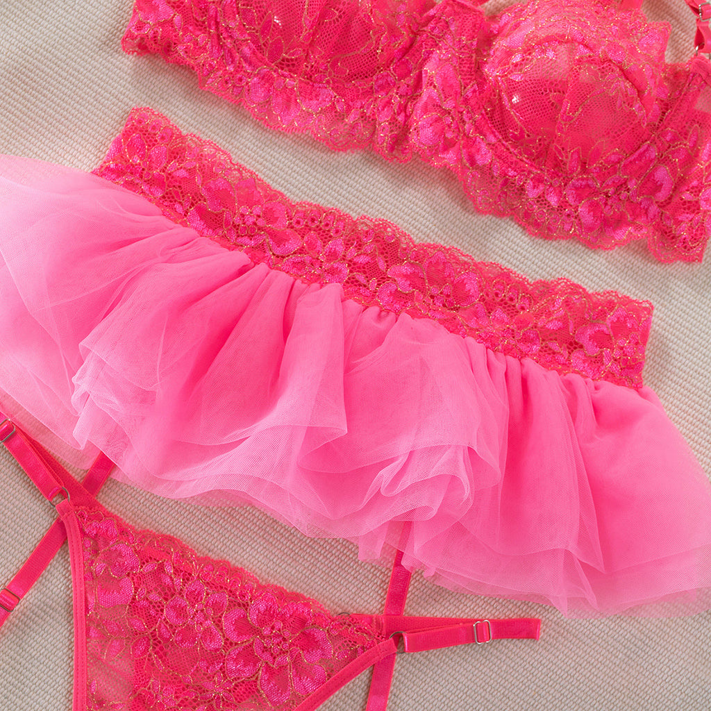 Wholesale Floral Lace Underwire Lingerie Set-10