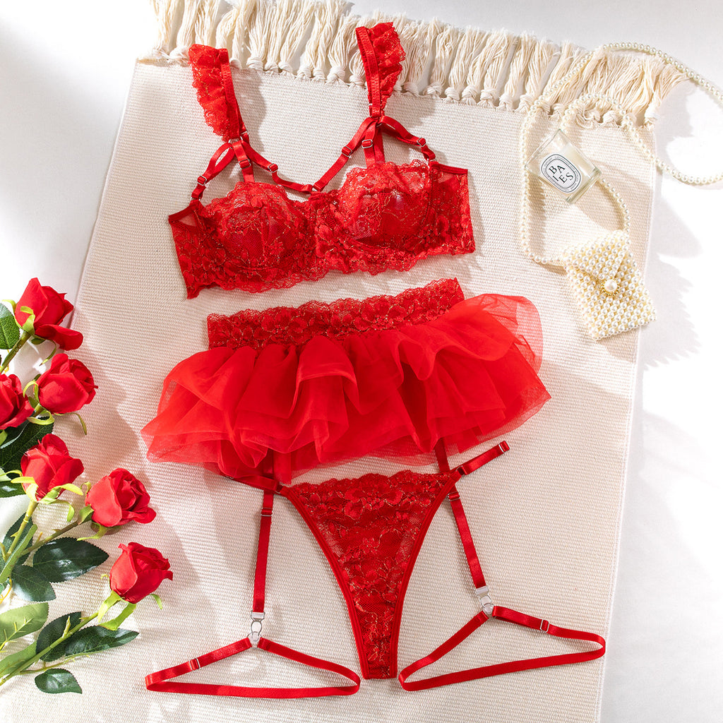 Wholesale Floral Lace Underwire Lingerie Set-20