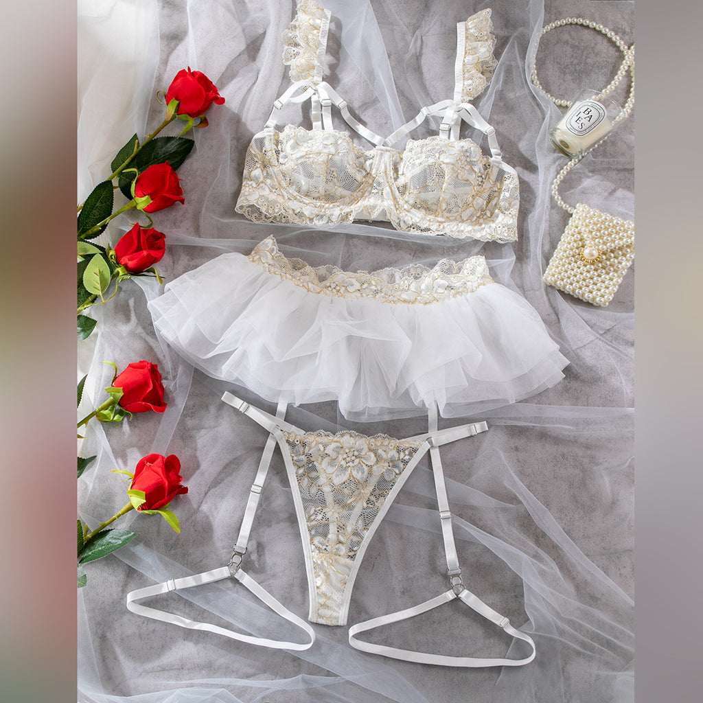 Wholesale Floral Lace Underwire Lingerie Set-17